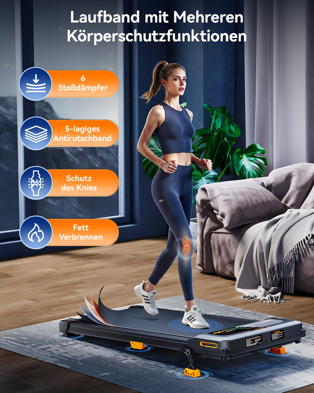 Anylife Walking Pad displayed in a modern home gym setup.