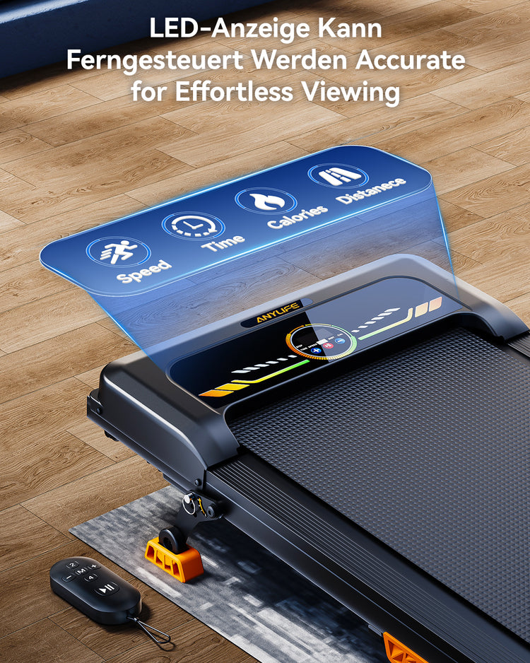 User adjusting settings on the remote control for the 10° incline walking pad.