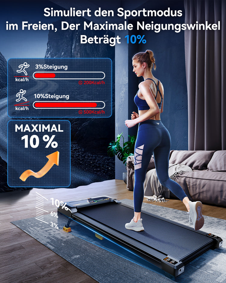 User using the Anylife Walking Pad at a 10° incline for a workout.