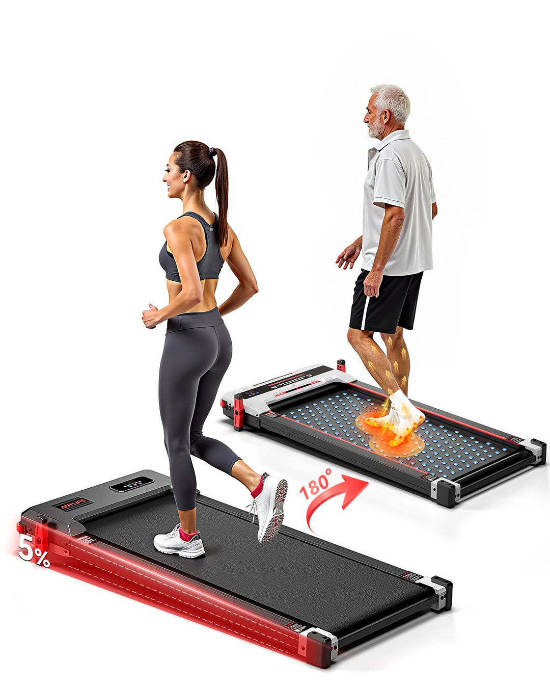 Anylife 2 in 1 Walking Pad Treadmill - 330lb Capacity, 2.5HP High Power Motor with Adjustable Incline & Massage Function, showcasing the sleek design