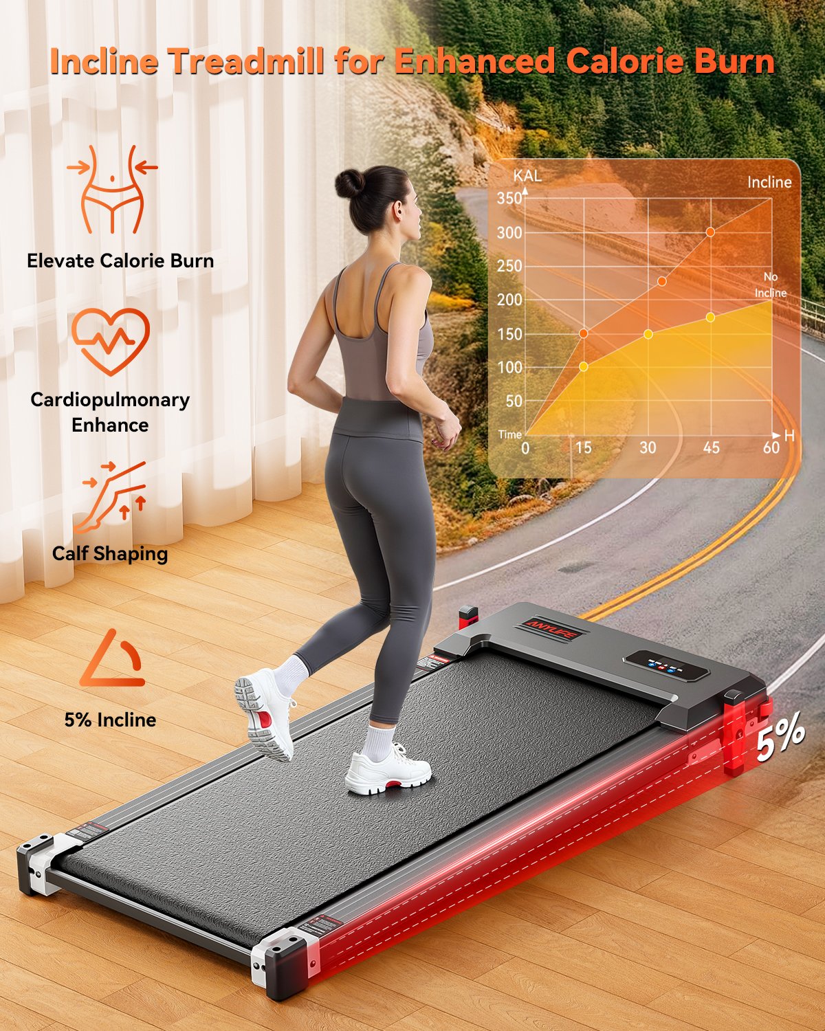 Anylife 2 in 1 Walking Pad Treadmill showcasing the built-in massage function for added comfort during workouts