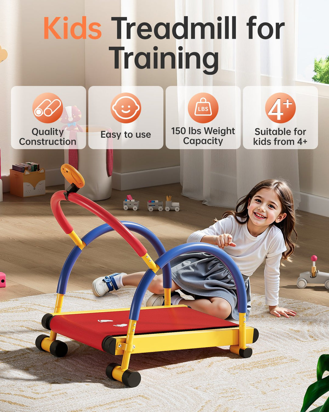 Anylife Toddler Treadmill in use, demonstrating safe manual operation for toddlers