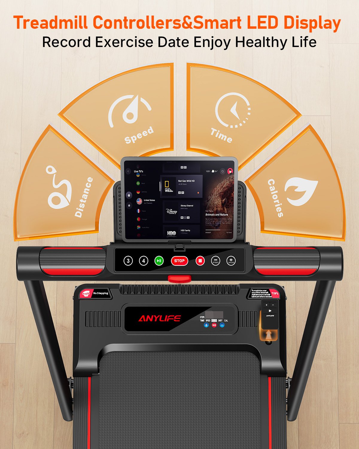 Anylife Walking Pad with Handle Bar highlighting the adjustable handle for stability and support