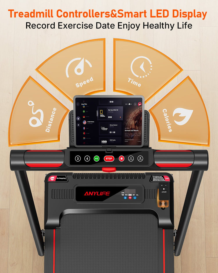 Anylife Walking Pad with Handle Bar highlighting the adjustable handle for stability and support