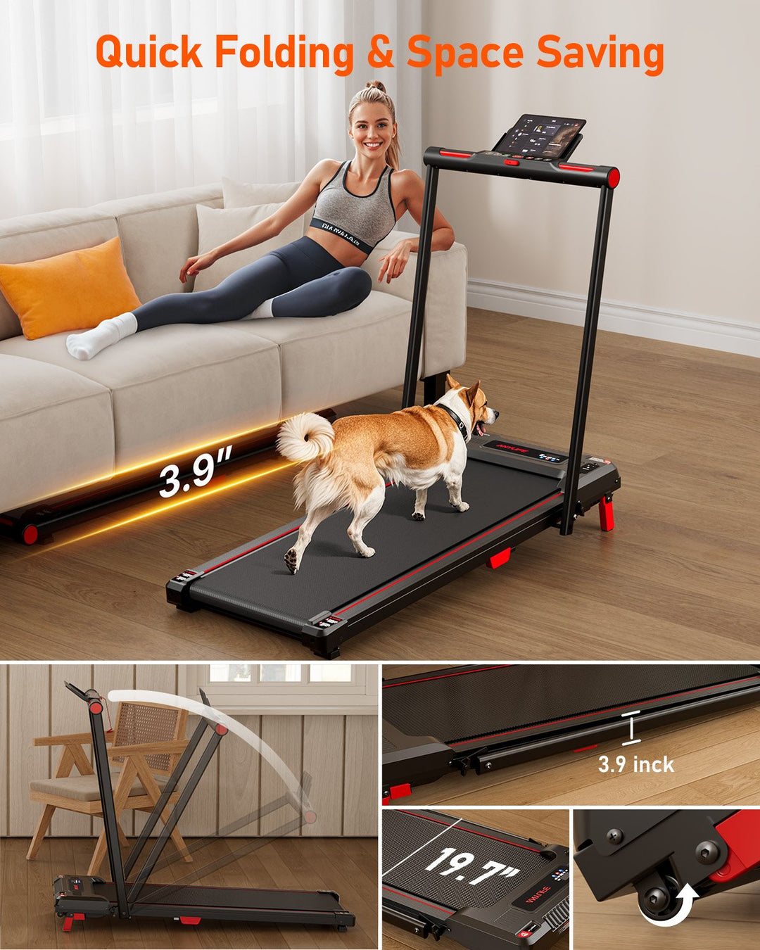 Anylife Walking Pad with Handle Bar emphasizing safety features and stability during workouts